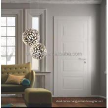 Interior white wood door and plywood decorative wall panel